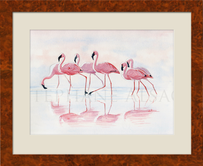 nakuru-flamingos-aquarelle-flamands-encadre