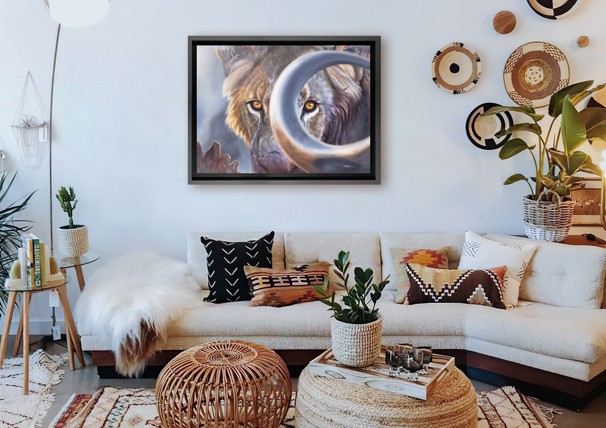 wall-decor-idea-painting-african-lion-ethnic-interior-design