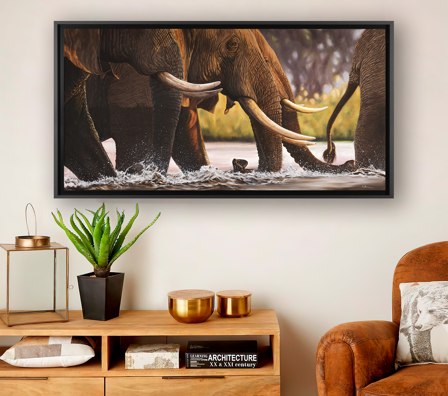 elegant-interior-design-wall-decor-african-animal-elephant-painting