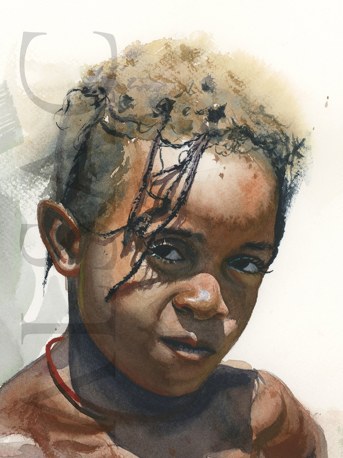 tableau-portrait-fillette-africaine-cameroun-carnet-voyage-afrique-artiste