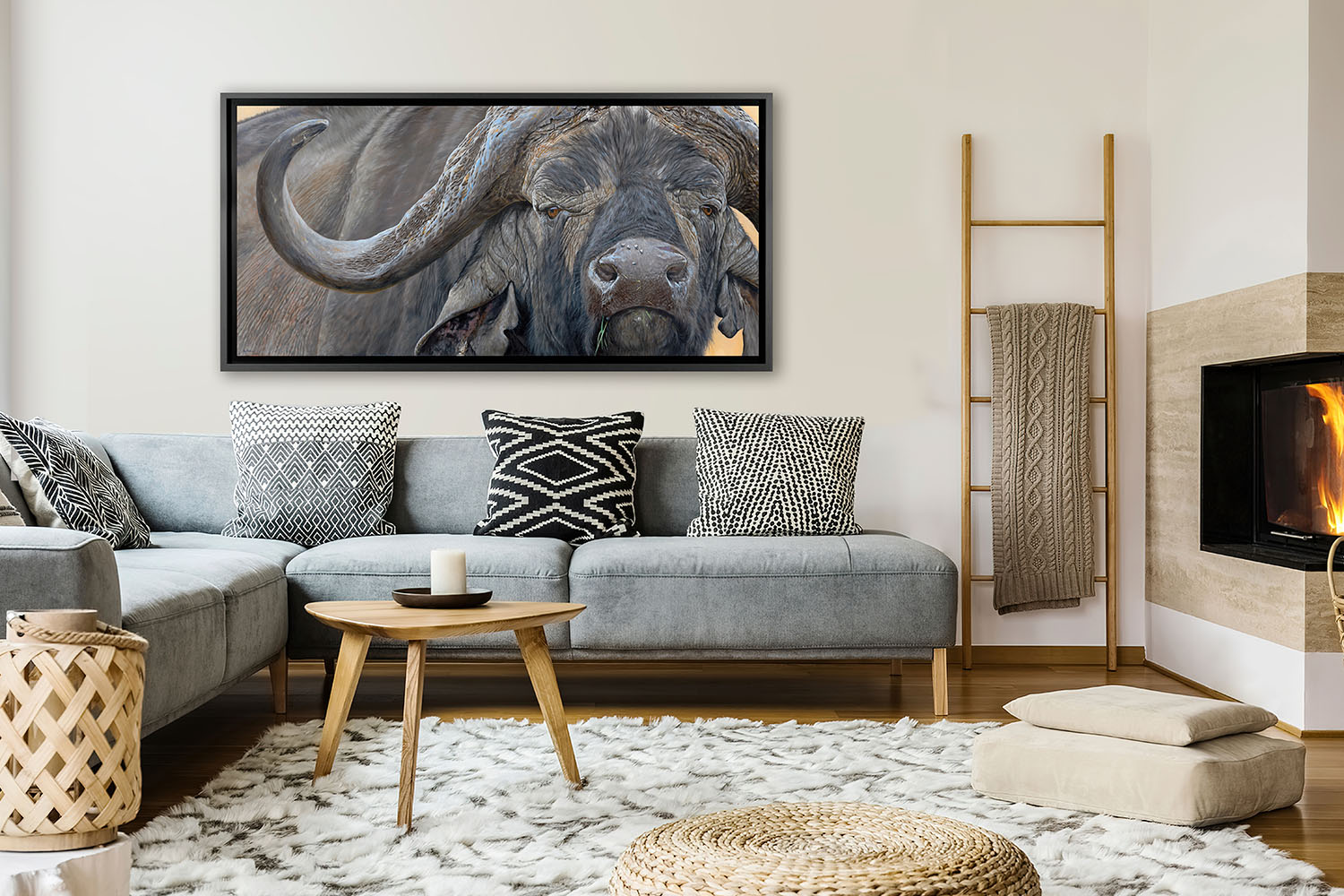 elegant-decor-african-lodge-painting-animal-buffalo