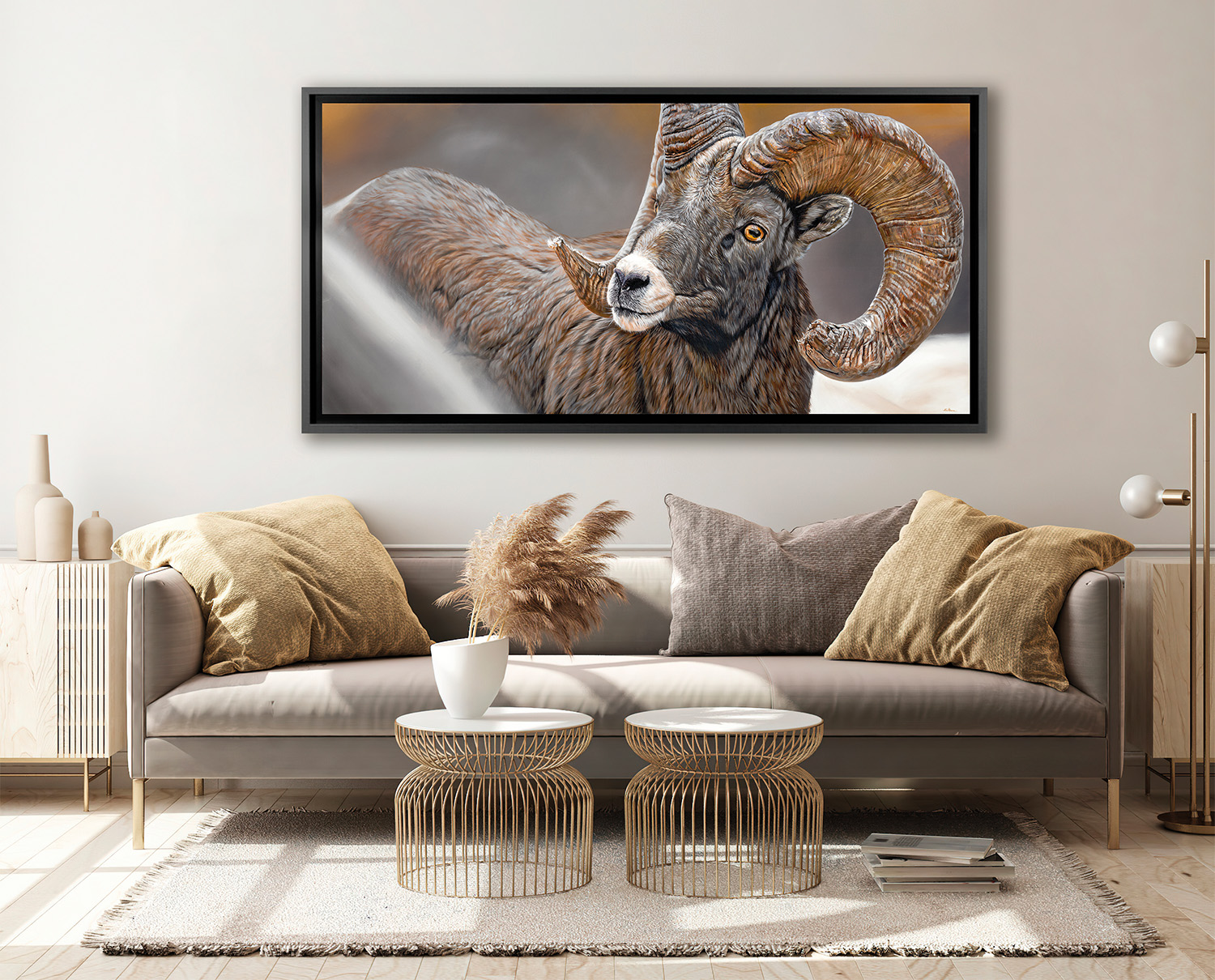 wall-decor-idea-painting-bighorn-sheep-hunting-trophy-interior-design