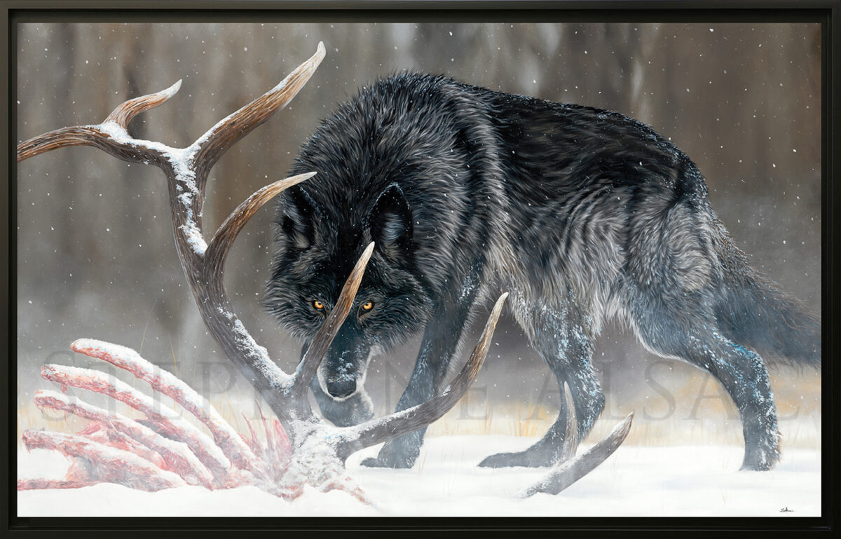 impression sur toile de la peinture d'un loup noir