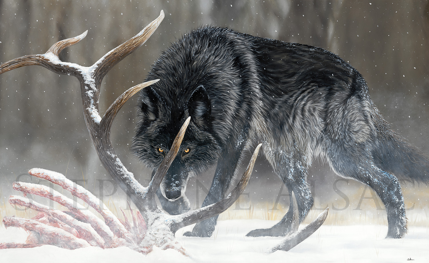 painting-canvas-black-wolf-realist-art-animal