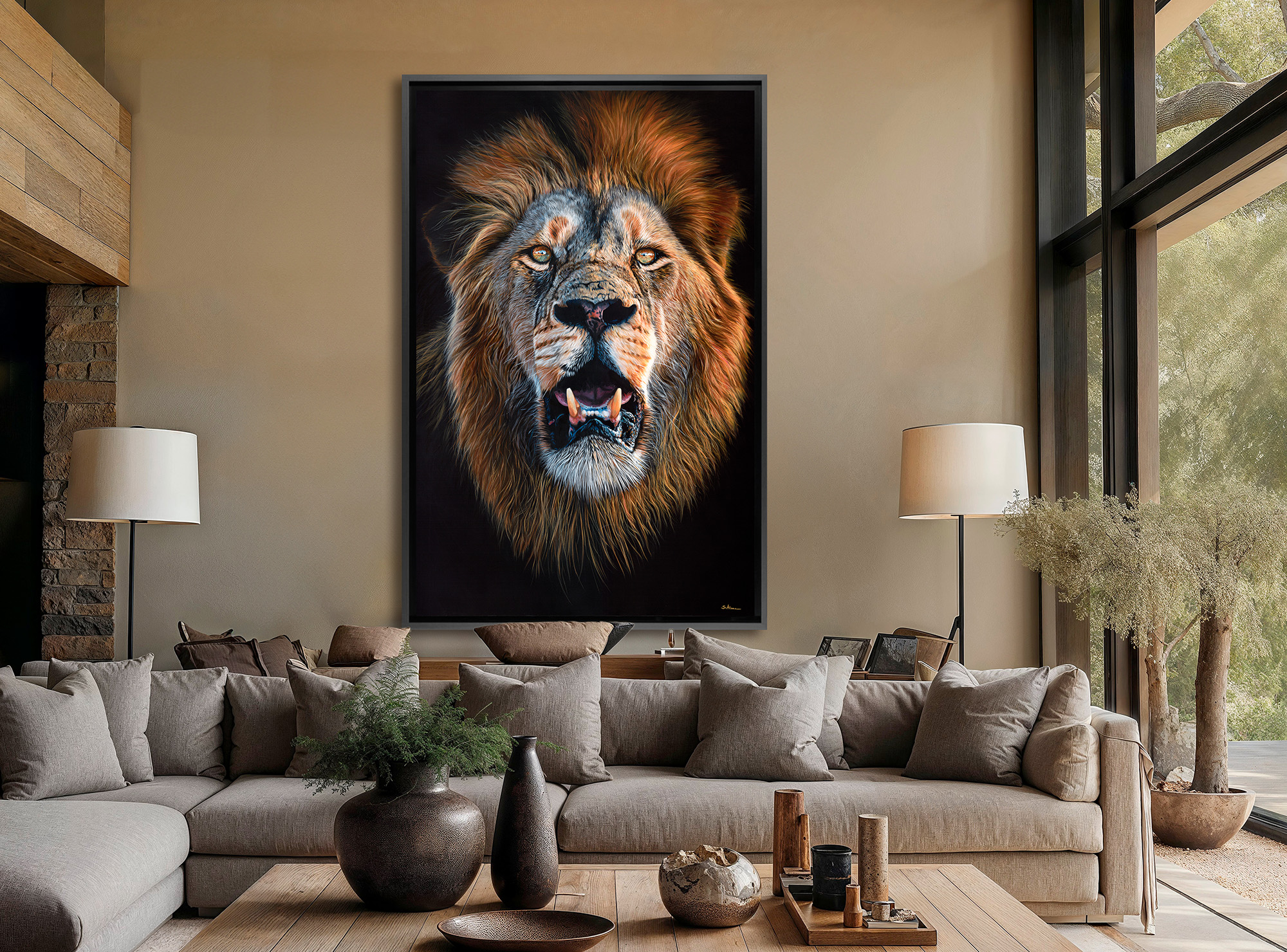decoration-salon-tableau-felin-lion-interieur-chic