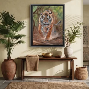 Décoration avec tableau tigre du Bengale – Cœur de Chêne dans un intérieur moderne colonial
