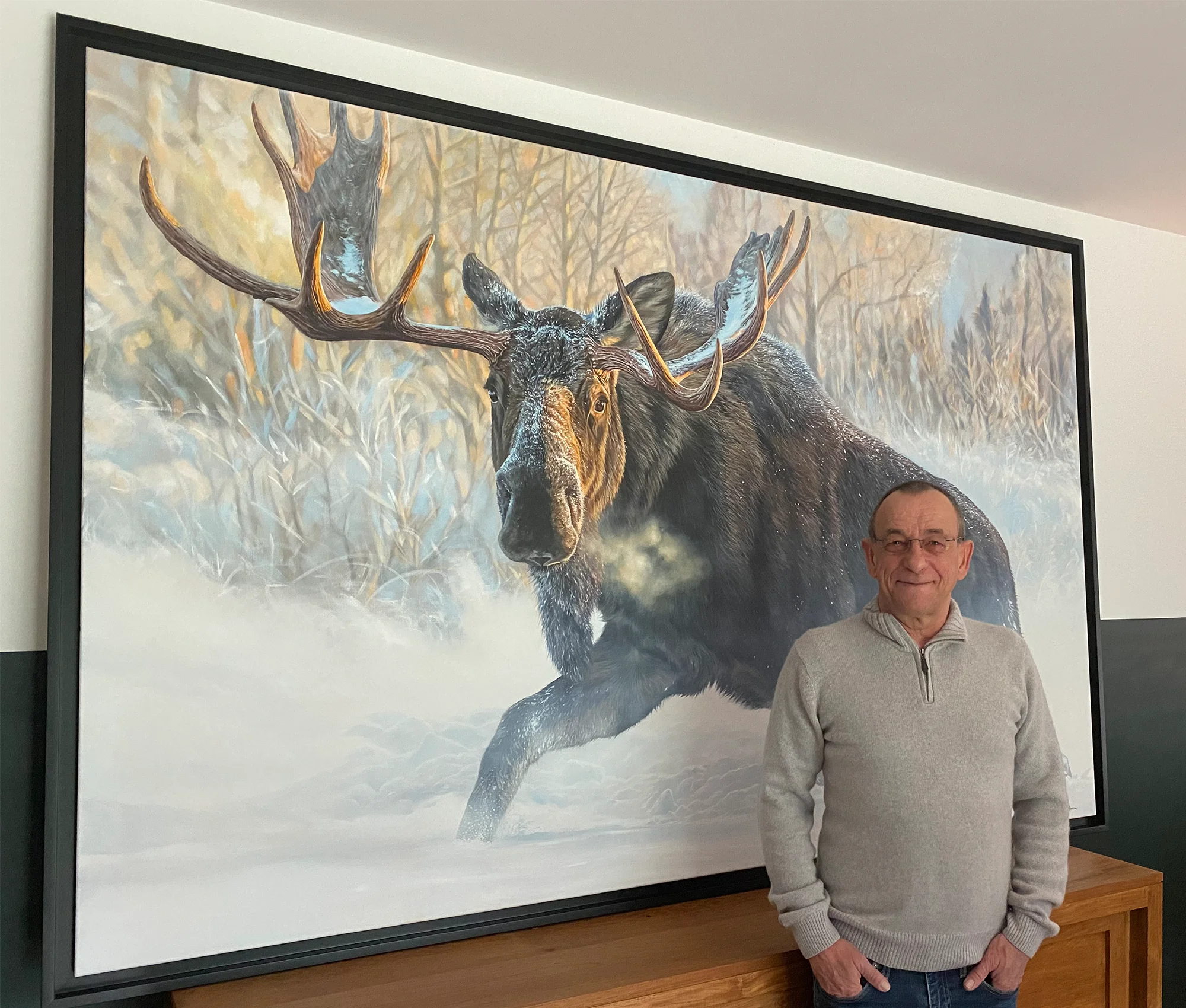 Completed Artwork Large moose painting delivered to a private collector, commission by Stéphane Alsac