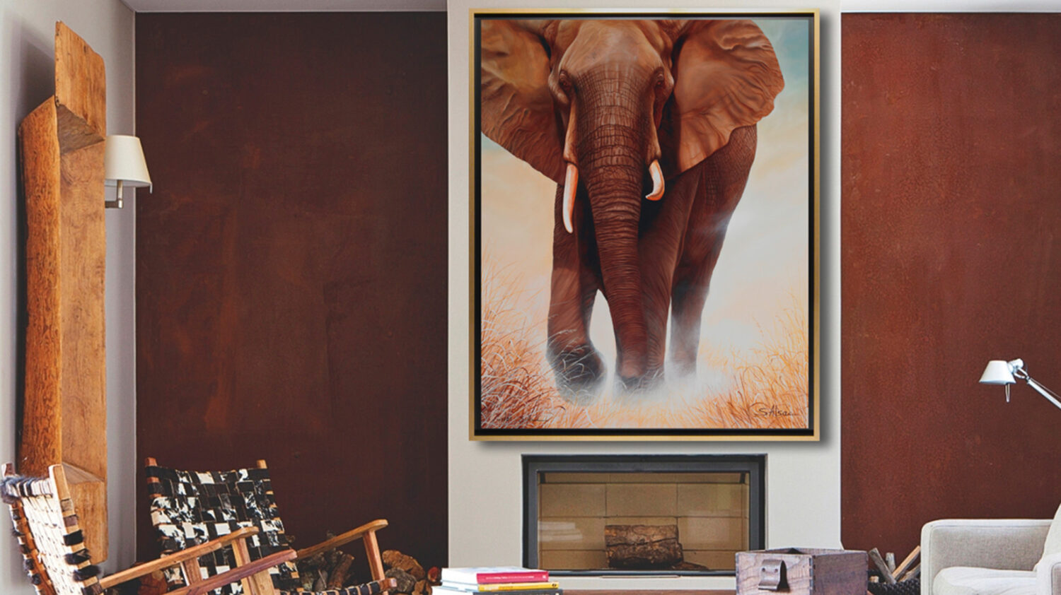 Delivery to Client Large-format African elephant painting by Stéphane Alsac, full view
