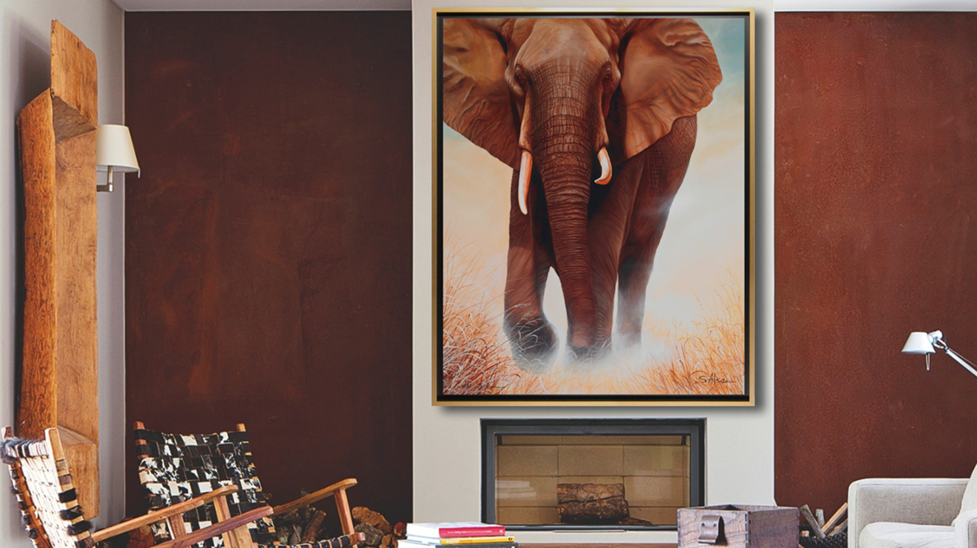 Large-format African elephant painting by Stéphane Alsac