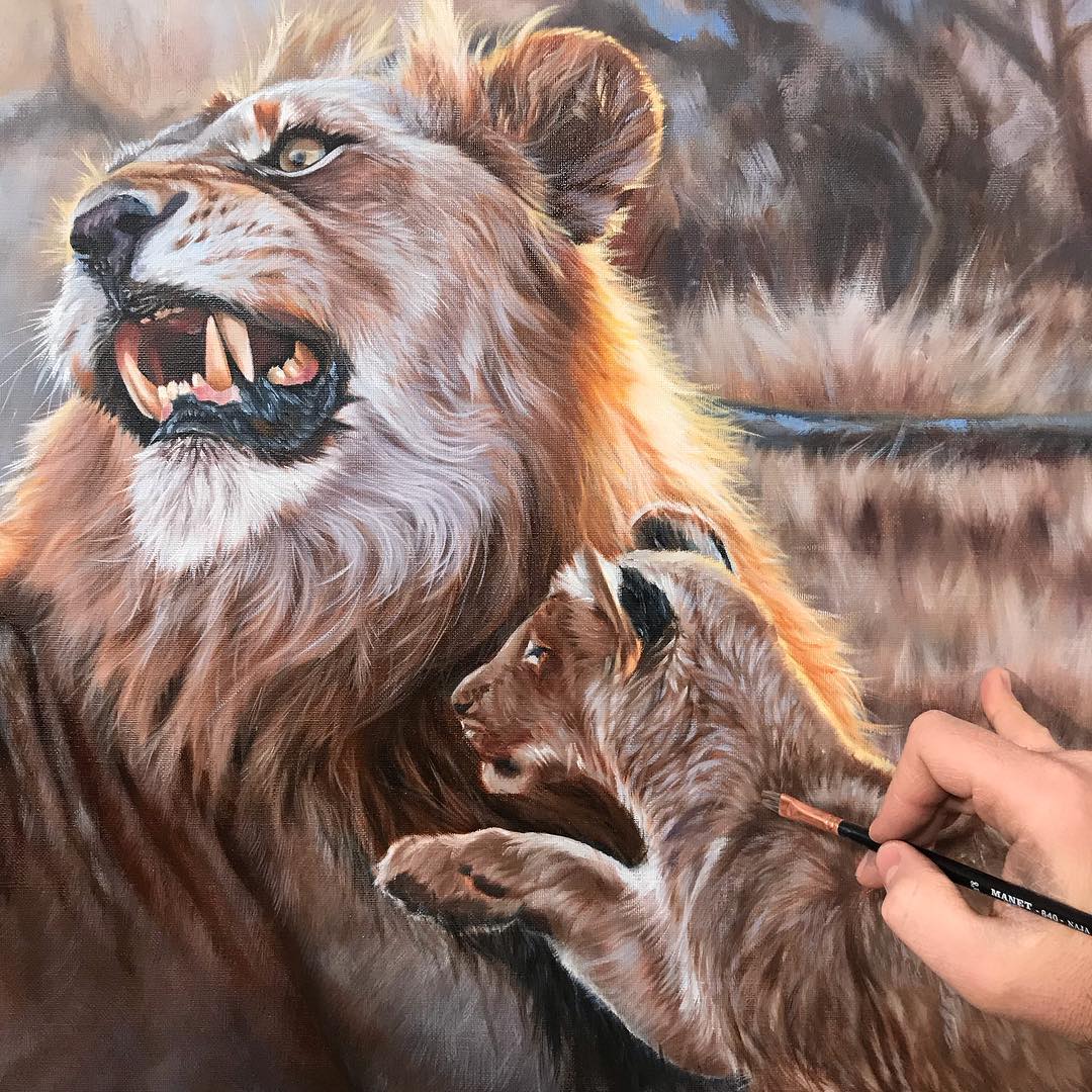 Painting my lions - work in progress #art #artist #sketch #lion ...