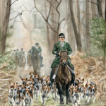 Painting-watercolor-fox-hound-hunt-Tableau-equipage