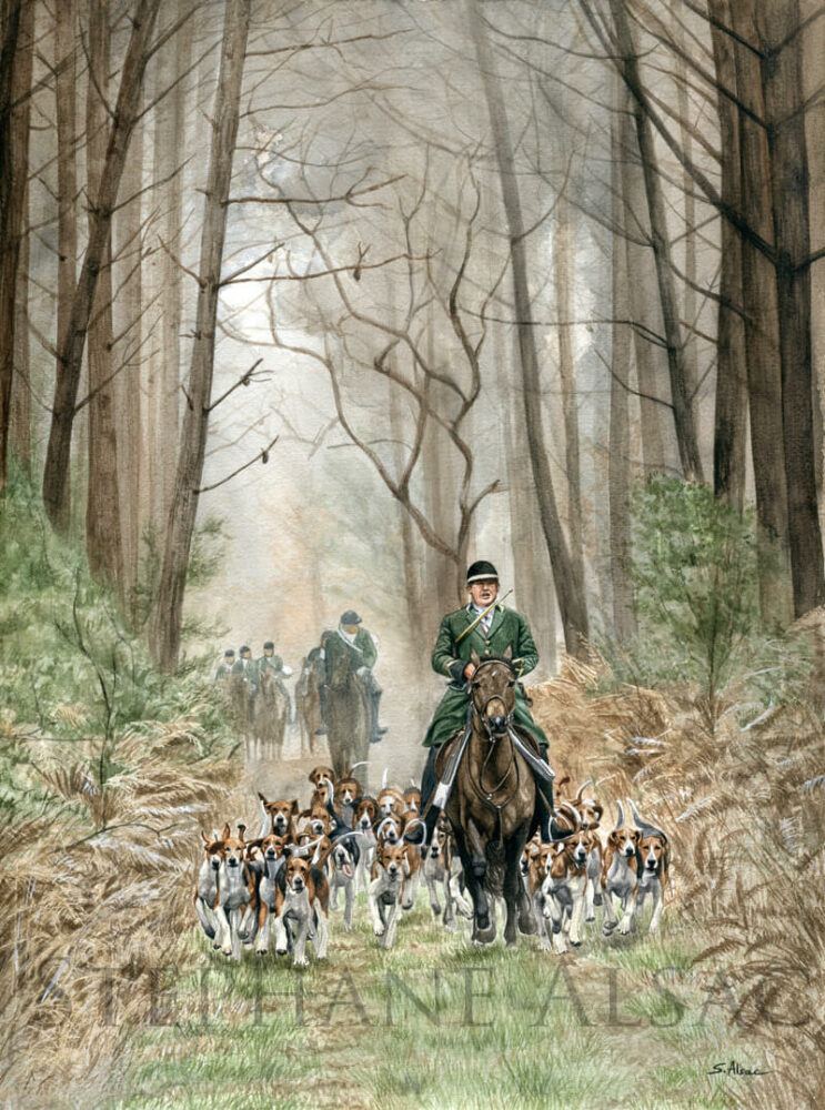 foxhound dogs and horse