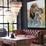 chesterfield-sofa-deco-moderne-peinture-grand-tableau-lion-
