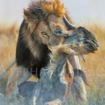 grand-tableau-peinture-lion-tuant-gnou-hyper-realiste-taille-reelle-artiste-animaux-afrique