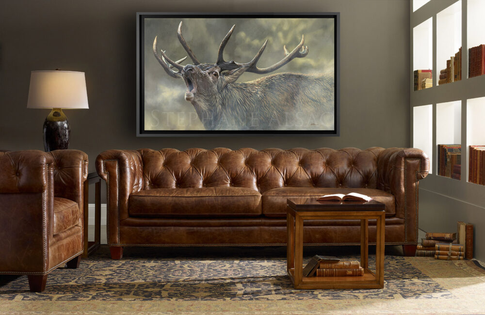 wildlife paintingof a deer in a living room