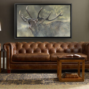 wildlife paintingof a deer in a living room