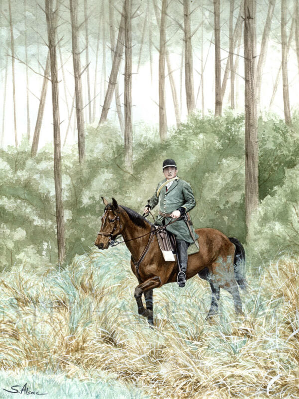 watercolor painting hunting scene