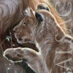 painting-lion-cubs-african-scene-felins