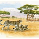 tableau-peinture-guepards-famille-tanzanie-kenya