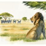 tableau-peinture-lion-zebres-afrique-tanzanie